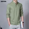 JDDTON Men Spring Cotton Linen Kimono Shirt Long Sleeve Solid Leisure Chinese Clothes Casual Stand Collar Shirts JE039 220727