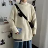 Herrtröjor koreanska modekläder tröja grå turtleneck långärmad skjortor streetwear män casual kläder trendmens olga22