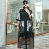 Designer Women Summer Black Casual Chiffon Shirt Dress Cartoon Pockets Half Sleeve Plus Size Female Midi Party Club Dress Robe One Size