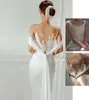 2022 Vit sexig sjöjungfru promklänningar glittrande kristallpärlade höghals långärmad aftonklänningar kvinnor arabiska special tillfälle klänning formellt slitage