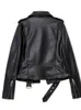 2022 Spring Autumn Motorcycle Jacket Women Slim Lapel Zipper Faux Leather Jacket Woman Streetwear Punk PU Outwear with Belt L220728