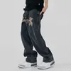 Jeans da uomo Stelle Patch Design Uomo Retro Jean Hip Hop Lettera Ricamo Lavato Donna Pantaloni in denim Cotone Casual Streetwear Baggy JeanMen's