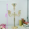 Gold Arm Shiny Metal Candelabra Chandelier with Hanging Crystals Votive Candle Holder Wedding Centerpiece