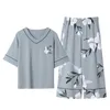 Big Size M-5XL Dames Korte Mouw Pyjama Sets Lounge Katoen Nachtkleding Meisjes Losse HomeEWAR 220329