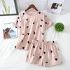 Qweek Womens Pyjamas Cotton Sleepwear Suit Home Clothes Heart Print Pijama Mujer Summer Pyjamas Femme Nightgown 220527