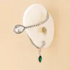 Dangle & Chandelier Personality Rhinestone Tassel Green Stone No Pierced Ear Loop for Women Drop Shaped Fashion Exaggerated Ear Hook Jewelry