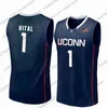مخصص UConn Huskies College Basketball White Navy Gray Connecticut أي اسم رقم 4 Jalen Adams 1 Christian Vital Jerseys S-3XL
