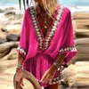 Spring Summer Beach Party Tryckt kvinnor Böhmen Jumpsuits Casual Half ärmar V Neck Loose Shorts Övergripande PlaySuits W220427