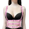 Riemen lederen vrouwen lichaam harnas beha punk goth strappy tops kooi harnas bondage lingerie aanpassen aan het taille riem festival rave kostuumels fre