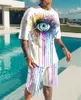 남자 S t 셔츠 세트 3D 프린트 짧은 소매 여름 티셔츠 남자 라운드 캐주얼 한 느슨한 칼라 트랙 슈트 패션 트렌드 옷 220719