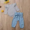 Citgeett Toddler Baby Girl Cotton Grey Tops Genper Bow Pants Outfit Autunno Casual Solid Solid J220711