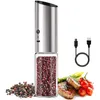 Układ soli elektrycznej i pieprzu Ustaw do ładowania USB ELetric Pepper Mill Shakers Automatyczne przyprawy Stalowa maszyna kuchenna 220812