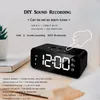 Recarregável DIY Sound Gravação LED Espelho Relógio de Música Com Alarmes Duplos e Snooze Quarto Decor Desk Mesa Telefone Carregador 220426