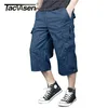 TACVASEN 100% Cotton Below Knee Length 3/4 Long Shorts Men's Tactical Pants Multi Pocket Summer Twill Work Cargo Man 220325