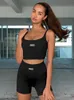 Two Piece Sets Women Summer Tank Crop Tops and Biker Shorts Solid Color Sexy Fitness Tracksuits Female Streetwear 220602