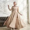 Hijab vestido de noite muçulmano vestido alto colarinho de manga cheia cetim vestido formal chão comprimento com lantejoula de grânulo árabe dubai vestido de baile