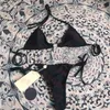 Zwart badpakken dames bikini metaal logo vrouwen badkleding set sexy strappy zwempak dames beha