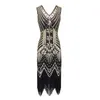 Kvinnor Vintage Flapper Gatsby Dress Summer Sleeveless Party Costumes V Neck Sequin fransad Tassel Evening Midi 220613