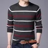 Męskie swetry pullover men marki odzież jesienna zimowa wełna okrągła kołnierz szczupły fit Sweater Men Casual Striped Jumper Men 220826