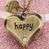 Old Fashion Pocket Watch Happy Heart Shape Arabic Number Analog Quartz Display Sweater Necklace Chain with Accessory