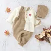Kläder sätter baby romper set stickad höst född tjej pojke lång ärm kappa jumpsuit outfit hatt 3pc mode solid spädbarn kostym tröjaduk