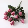 Decorative Flowers & Wreaths Silk Green Plant Flower Arrangement Artificial Rose Bud Wedding Bridal Bouquet Home Party Pography Fake Decorat