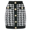 ALTA CALIDAD est Designer Skirt Mujer Lion Buttons Shimmer Tweed Houndstooth Minifalda 210315