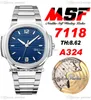 MSF 7118 A324 Automatic Ladies Womens Watch Blue Texturet Dial Bracelet из нержавеющей стали Super Edition Watches Puretime