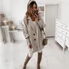 2020 Autumn Winter Woolen Blandar kvinnor Blazers Solid Casure Loose 3 4 Sleeve Office Lady Blazer Long Coat Topps Ytterkläder LJ201106