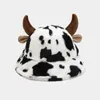 Chapeaux en peluche bassin chaud femmes hommes été coton seau chapeau lait vache motif Kawaii corne oreilles large bord crème solaire pêcheur casquette 220812