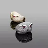 Hip Hop Side Stones Jewelry Owl Rings Solid Copper Ring With Red Zircon Iced Out Cubic Zirconia