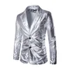 Mode reflekterande tyg två bitar manlig höst plus size blank silver casual kostym set män smal passform blazer 2 bit set 220817