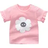 Unisex Baby Summer T 셔츠 만화 인쇄 꽃 무지개 탑 티 아이 어린이 어린이 캐주얼 의류면 T 셔츠 소녀 소년 220620