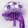Bröllopsblommor Silkpärled Crystal Purple Bridal Bouquets Diamond Holding Artificial Rose Stitch Bouquet Custom W280Wedding