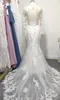 Nuovo abito da sposa a sirena in pizzo maniche lunghe trasparenti scollo rotondo tulle applique abiti da sposa senza schienale sweep treno abiti da sposa eleganti da sposa BC12722