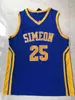 Nik1vip najwyższej jakości 1 Derrick 25 Rose Jersey Simeon High Movie College Basketball Jerseys Blue Yellow 100% Stiched Rozmiar S-XXL