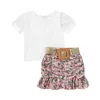 Citgeett Sommer Kinder Mädchen Rock Outfits Kurzarm Oansatz T-shirt Floral Plissee Rüschen Zoom Kurzen Rock Taille Gürtel Kleidung J220711