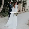 Soft Satin Boho Mermaid Wedding Dress 2022 With Ribbon Elegant O Neck Long Sleeve Bohemian Garden Wedding Gowns Backless Bride Party Wear Country Robe De Mariée