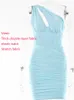 Mozision Double Leaer Mesh Bodycon Mini Dress Women Summer One Sholdled Backless Dress Party Ruched Vestidos 220521