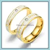 Band Rings Jewelry Gold Forever Love Wedding Ring Cz Stone Heart Stainless Steel Eternity Engagement Promise Couple For Women Men Drop Deliv