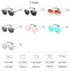 النظارات الشمسية مرآة نظارات الشمس الفاخرة جولة المرأة مصممة العلامة التجارية Cateye Retro Rimless Sunglass Female