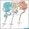 Pendant Necklaces Pendants Jewelry Religious Jesus Prayer High Quality Pearl 6Mm Rosary Neckalce Charm H Dhjeh