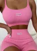 Two Piece Sets Women Summer Tank Crop Tops and Biker Shorts Solid Color Sexy Fitness Tracksuits Female Streetwear 220602