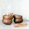 12-15 cm Natural Coconut Bowl Set Drewniane Sałatka Ramen Miska Kokosowy Drewno Łyżka Zestaw Coco Smoothie Kuchnia Kuchnia Coconut Bowl 220408