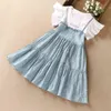 Vestido de verano para niñas La nueva moda Niña pequeña falsa Vestido de moda de dos piezas 12 Ropa para niños Vestidos de niña de flores para bodas G220518