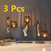 3PCSSet Noordse metalen kandelaar Creative Little Man kandelaar Handmade Figurines Home Decoratie Art Gift Bar Party 220727