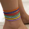 7Pcs/Set Boho Colorful Seed Beaded Anklet Bracelet Women Summer Beach Elastic Chain Barefoot Y2K Female Aesthetic Foot Jewelry