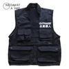 Men's Vests Men Coat Sleeveless Jacket Casual Chinese Character Vest High Street Pockets Cargo Waistcoat Zipper Jacket1 Stra22