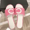 Women flat sandals Woody Mules designer canvas slippers rubber slides white black pink Khaki navy Beige lace Lettering Fabric womens summer outdoor shoes