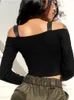 Women's TShirt Spring T Shirt Women Long Sleeve Tshirt Crop Top Korean Fashion Style Feminina Knitted Cotton Black Sexy Short tshirt 230206